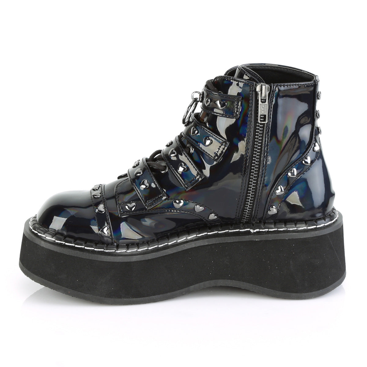 DemoniaCult Womens Ankle Boots EMILY-315 Blk Hologram Vegan Leather