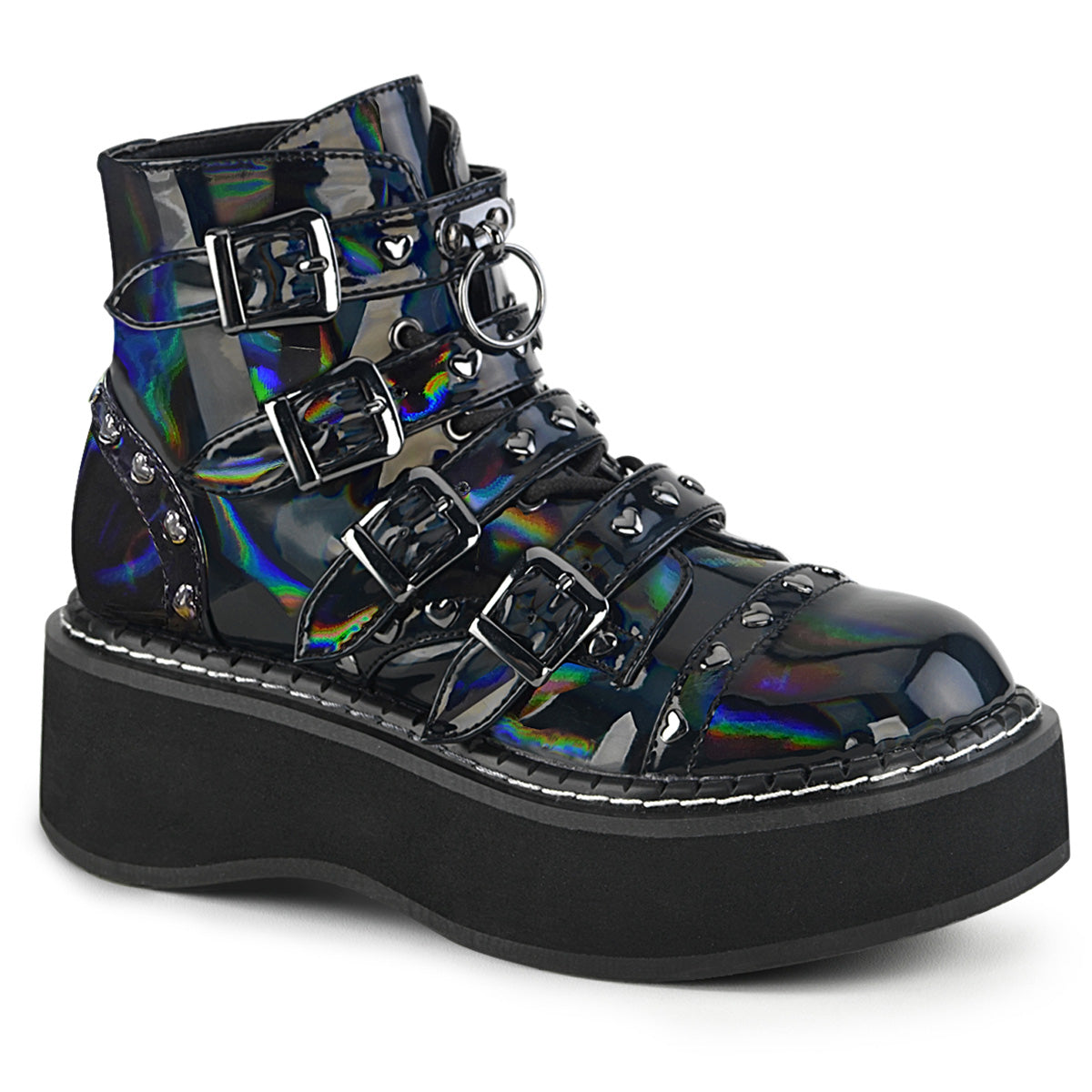 DemoniaCult Womens Ankle Boots EMILY-315 Blk Hologram Vegan Leather