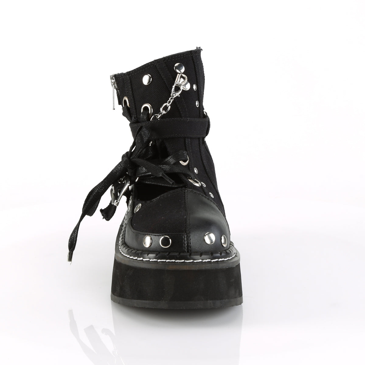DemoniaCult Womens Ankle Boots EMILY-317 Blk Canvas-Vegan Leather