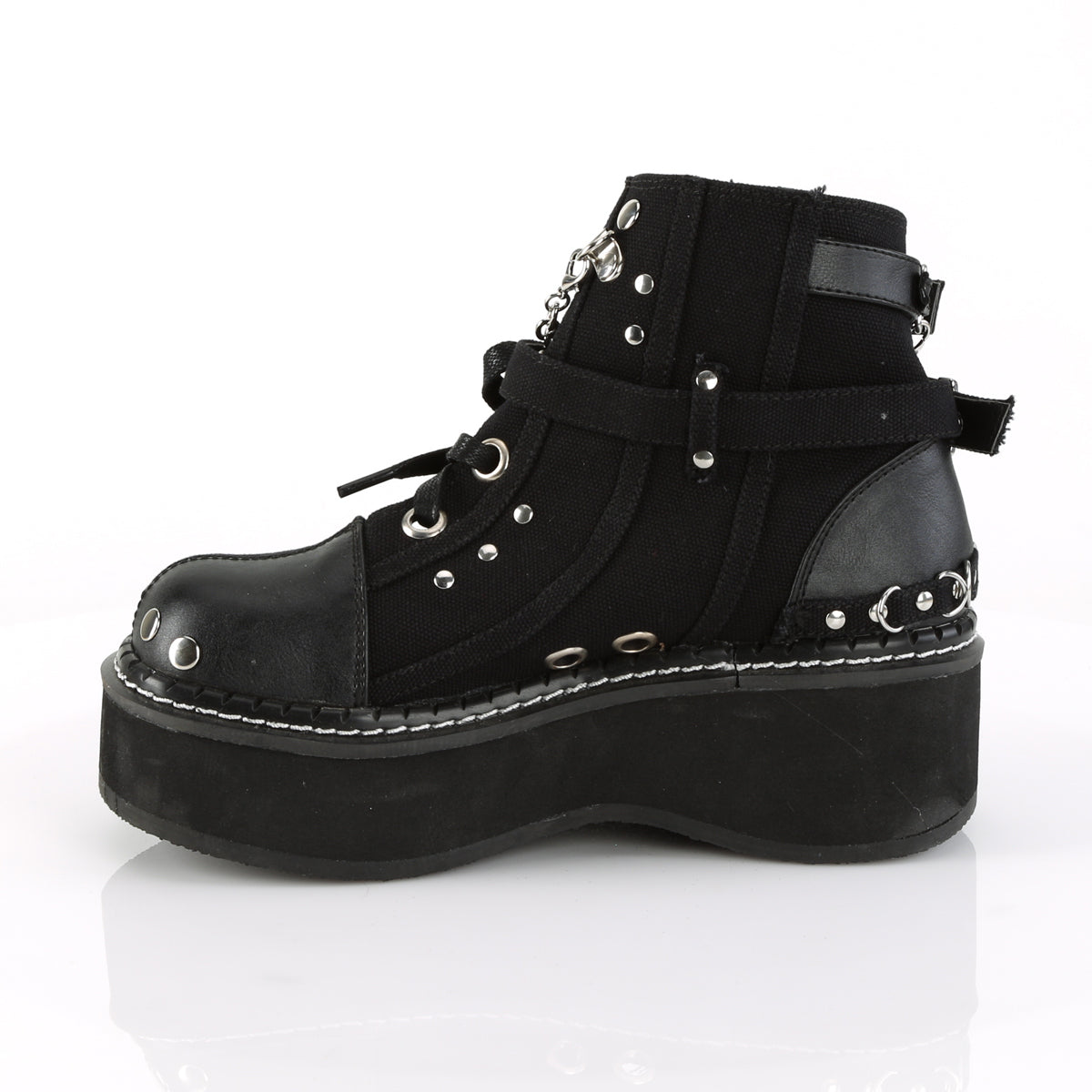 DemoniaCult Womens Ankle Boots EMILY-317 Blk Canvas-Vegan Leather