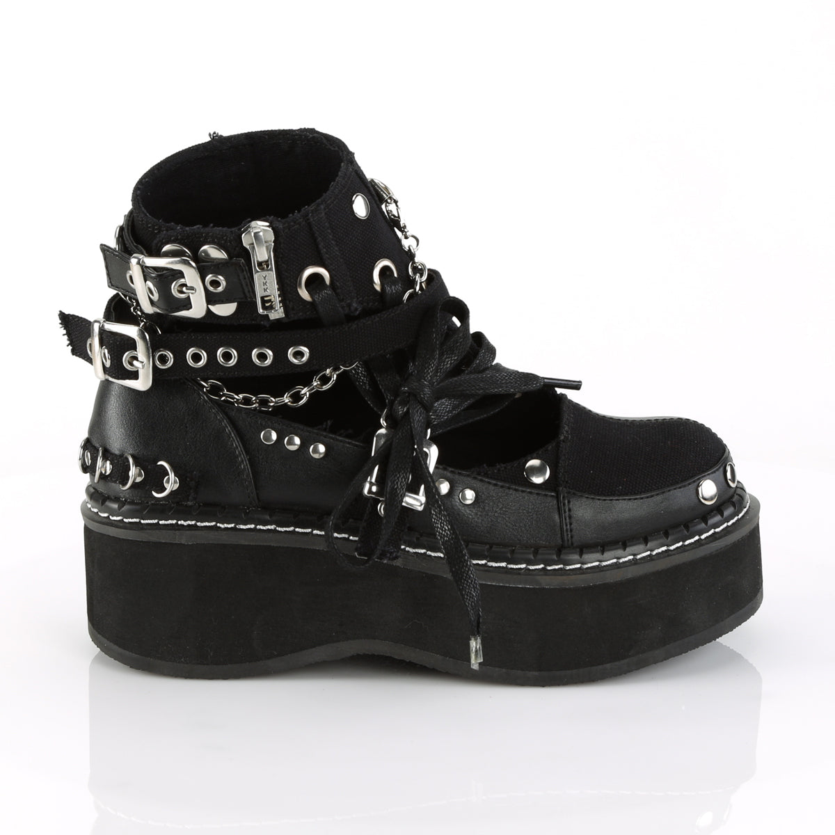DemoniaCult Womens Ankle Boots EMILY-317 Blk Canvas-Vegan Leather
