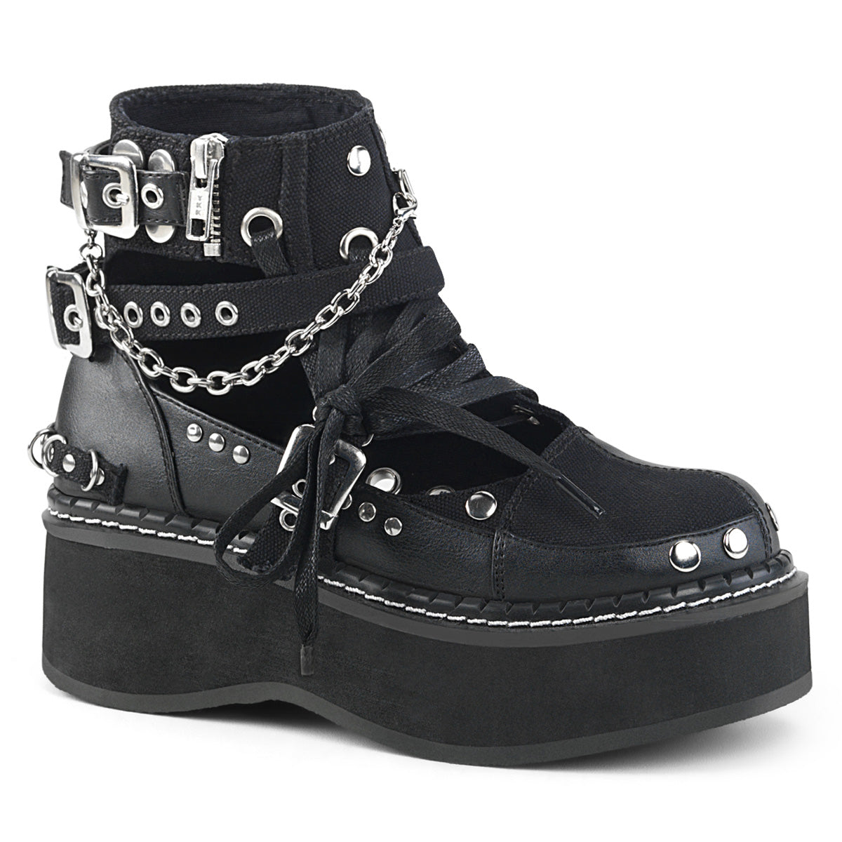 DemoniaCult Womens Ankle Boots EMILY-317 Blk Canvas-Vegan Leather