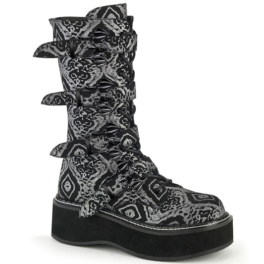 DemoniaCult  Boots EMILY-322 Blk-Silver Faux Nubuck Leather