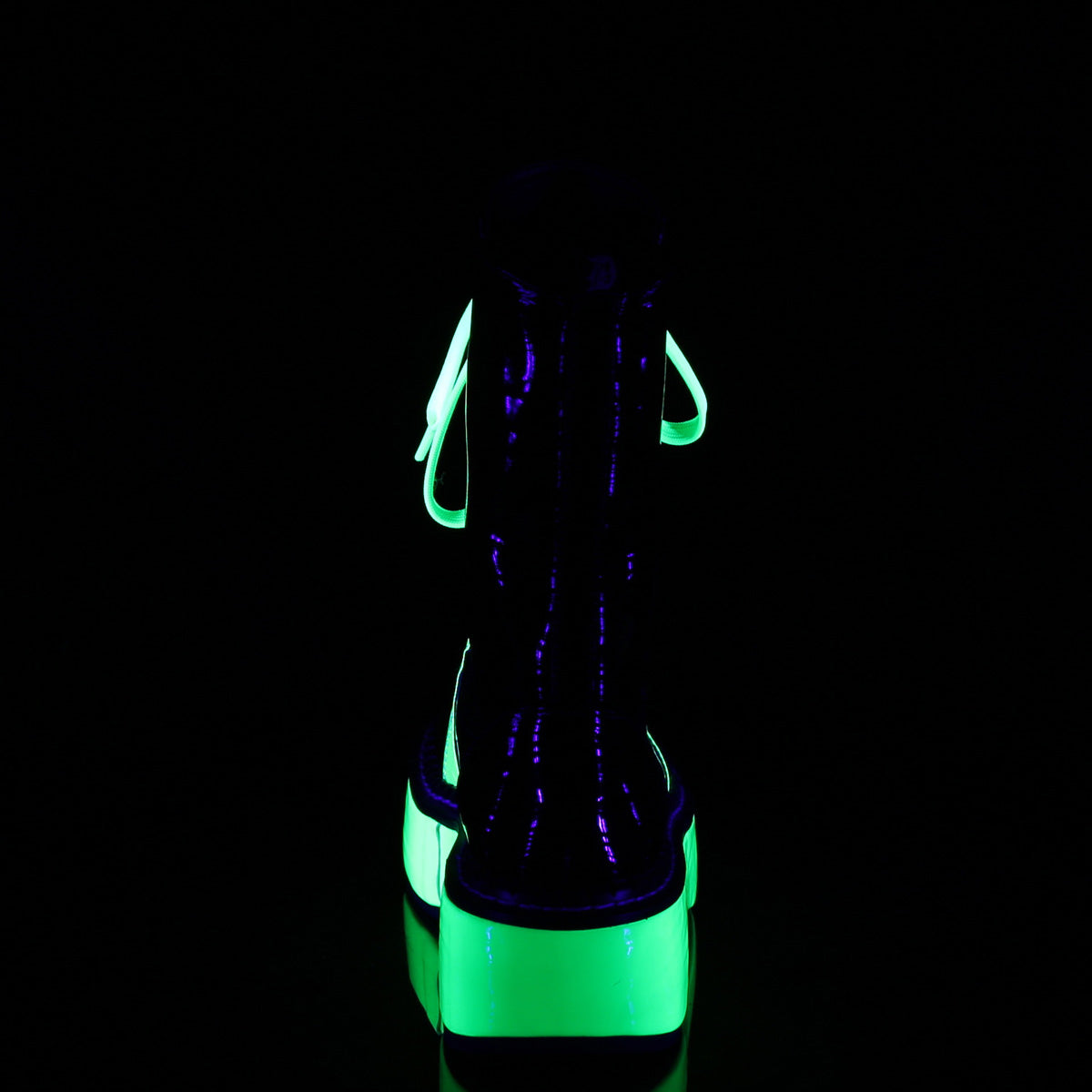 DemoniaCult Womens Boots EMILY-350 Blk Pat-UV Neon Green