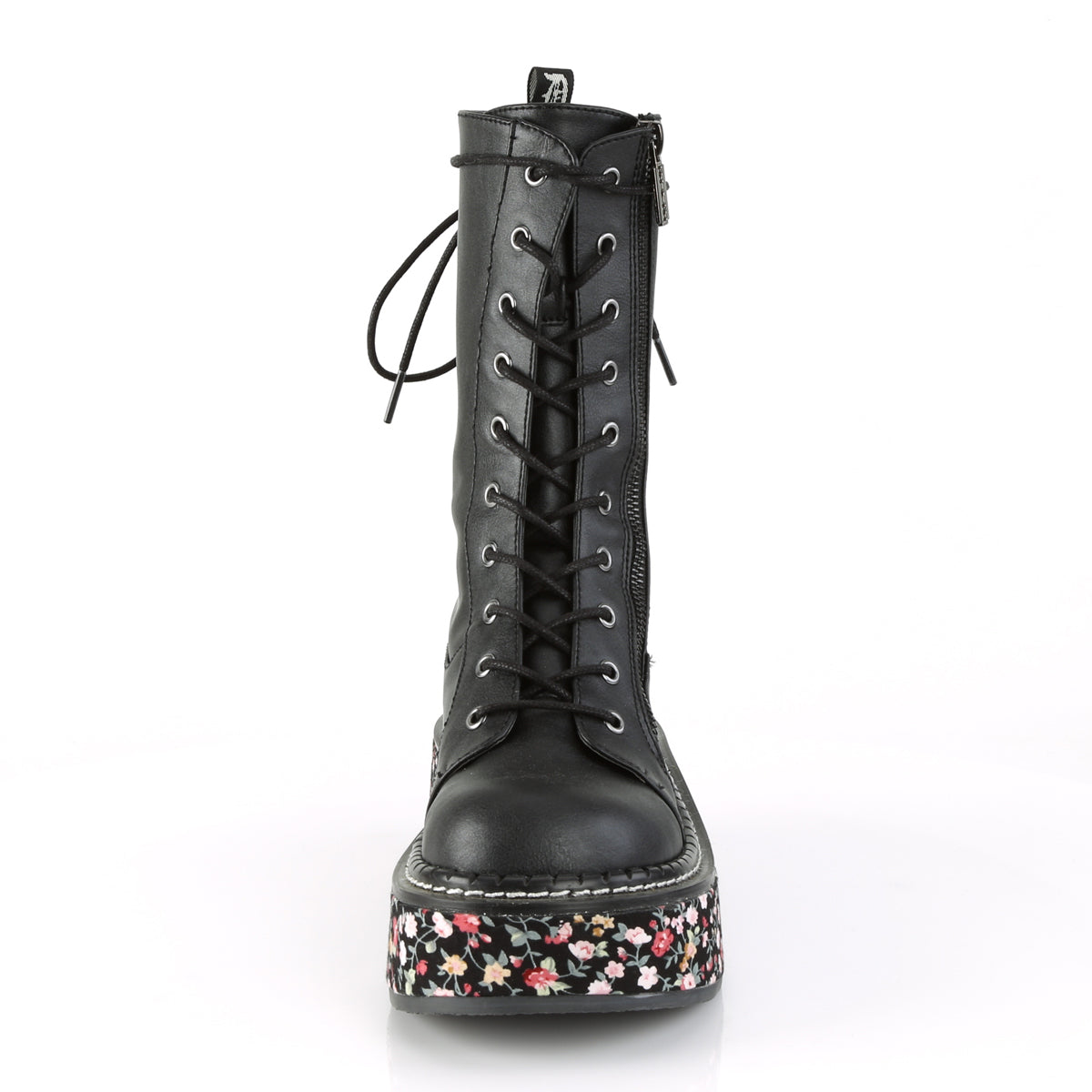 DemoniaCult Womens Boots EMILY-350 Blk Vegan Leather-Floral Fabric