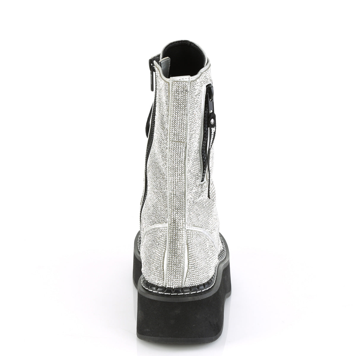 DemoniaCult Womens Boots EMILY-362 Silver Vegan Leather-Rhinstone