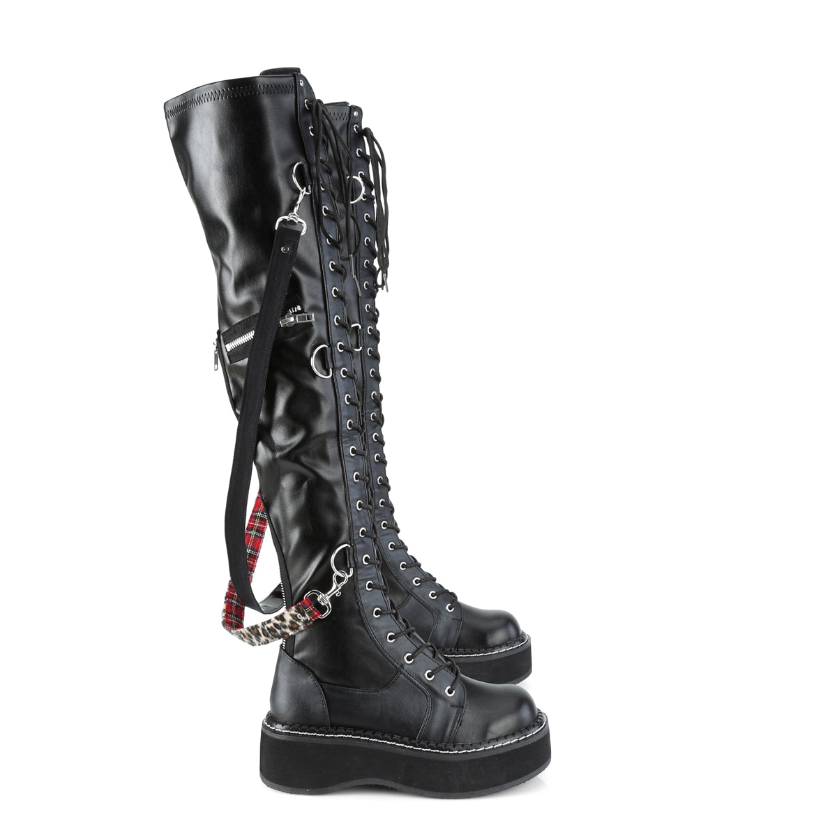DemoniaCult Womens Boots EMILY-377 Blk Str Vegan Leather
