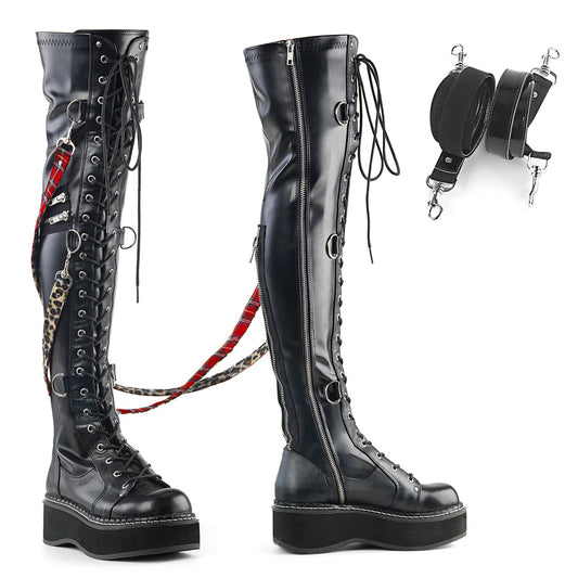 DemoniaCult Womens Boots EMILY-377 Blk Str Vegan Leather