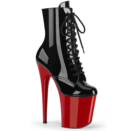 Pleaser Womens Ankle Boots FLAMINGO-1020 Blk Pat/Red