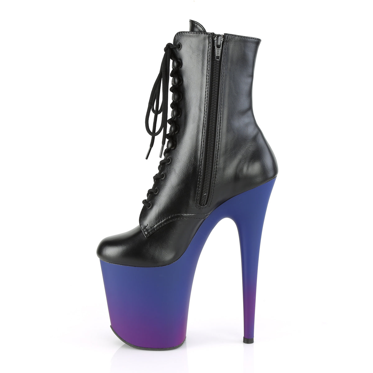 Pleaser Womens Ankle Boots FLAMINGO-1020BP Blk Faux Leather/Blue-Purple Ombre