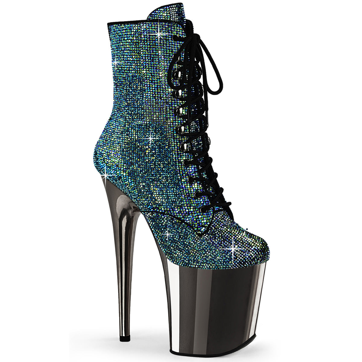 Pleaser  Ankle Boots FLAMINGO-1020CHRS Turquoise Multi RS/Pewter Chrome