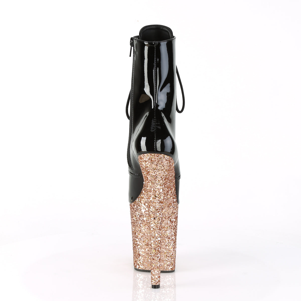 Pleaser Womens Ankle Boots FLAMINGO-1020LG Blk Pat/Rose Gold Glitter