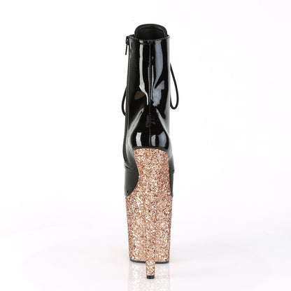 Pleaser Womens Ankle Boots FLAMINGO-1020LG Blk Pat/Rose Gold Glitter