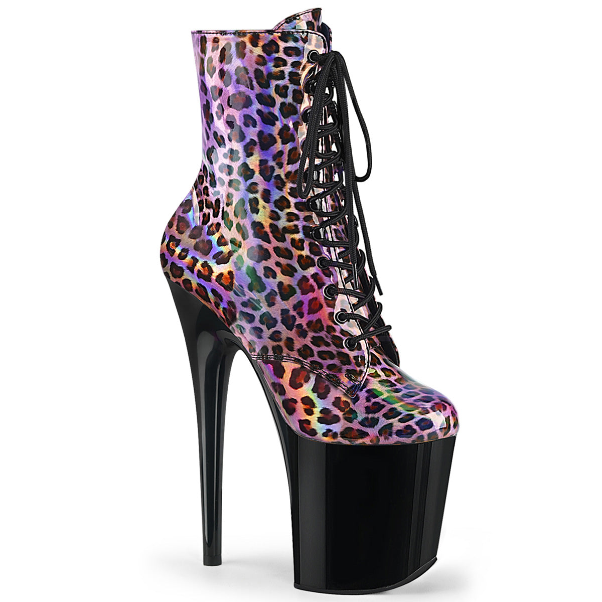 Pleaser Womens Ankle Boots FLAMINGO-1020LP Pink Holograom/Blk