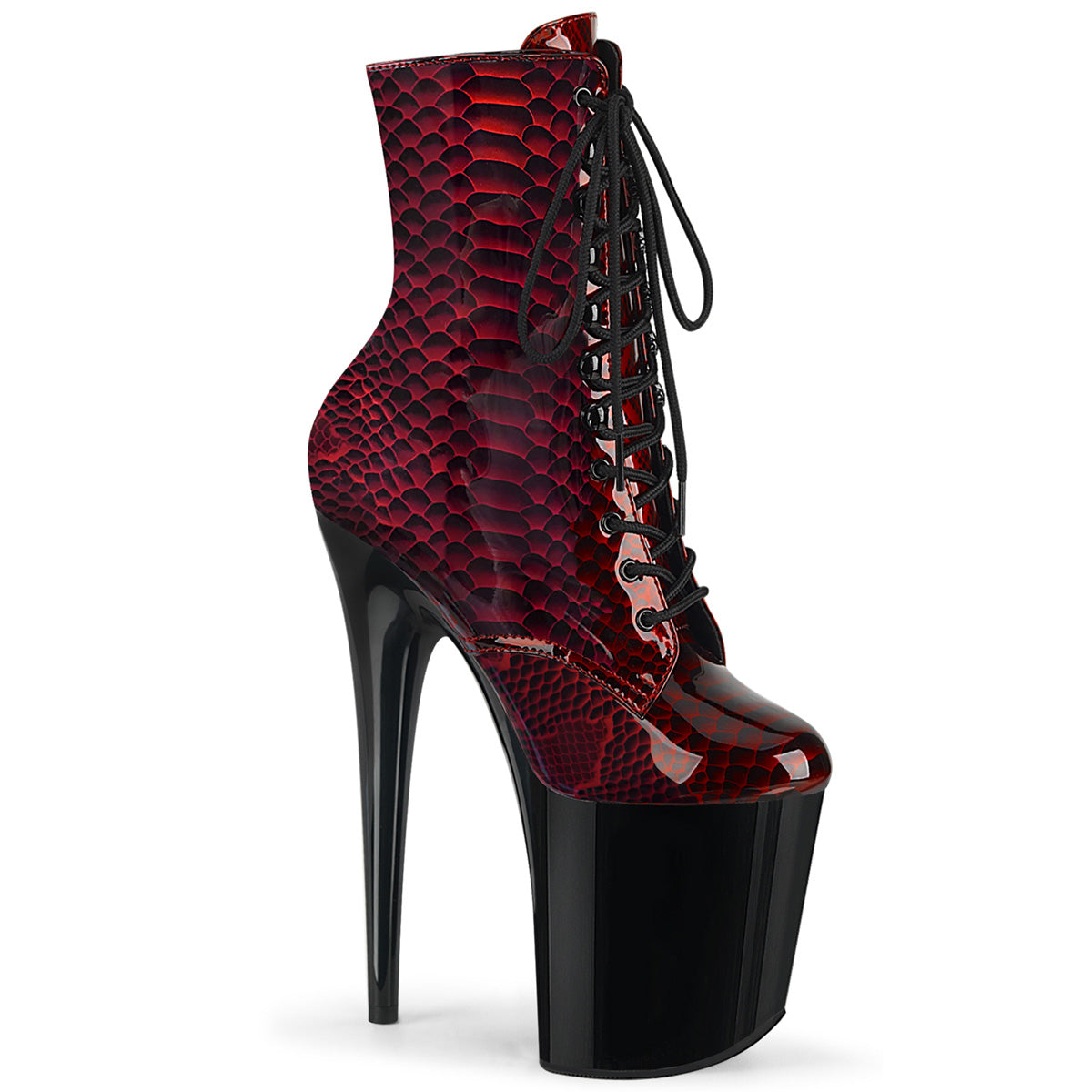 Pleaser Womens Ankle Boots FLAMINGO-1020SP Red Snake Print Pat/Blk