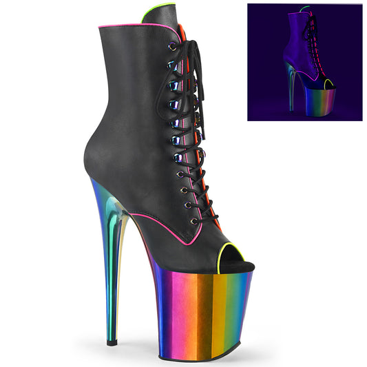 Pleaser  Ankle Boots FLAMINGO-1021RC-02 Blk Pat/Rainbow Chrome