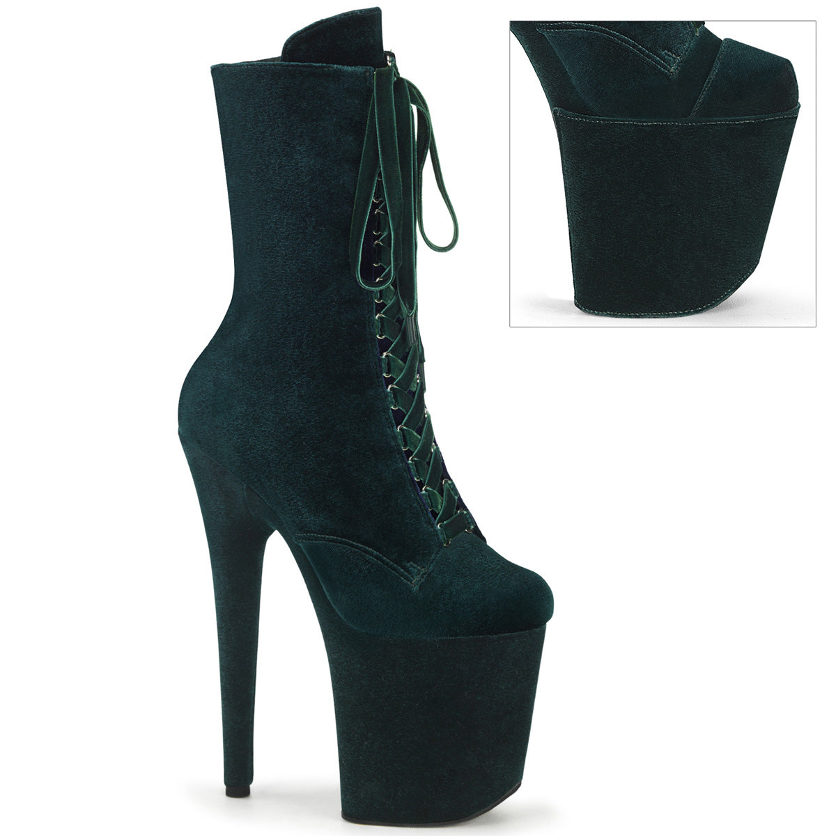 Pleaser  Ankle Boots FLAMINGO-1045VEL Emerald Green Velvet/Emerald Green Velvet
