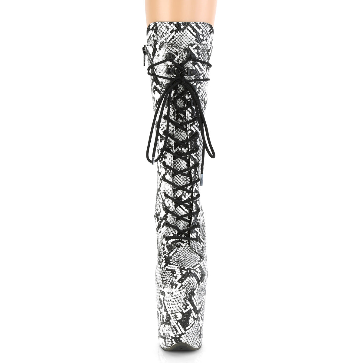 Pleaser Womens Ankle Boots FLAMINGO-1050SP Blk-Wht Snake Print/Blk-Wht Snake Print