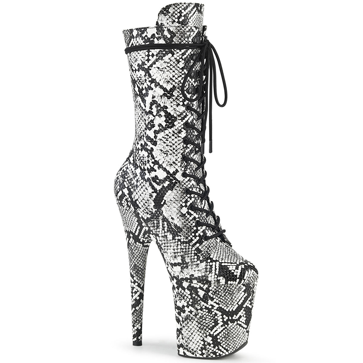 Pleaser Womens Ankle Boots FLAMINGO-1050SP Blk-Wht Snake Print/Blk-Wht Snake Print