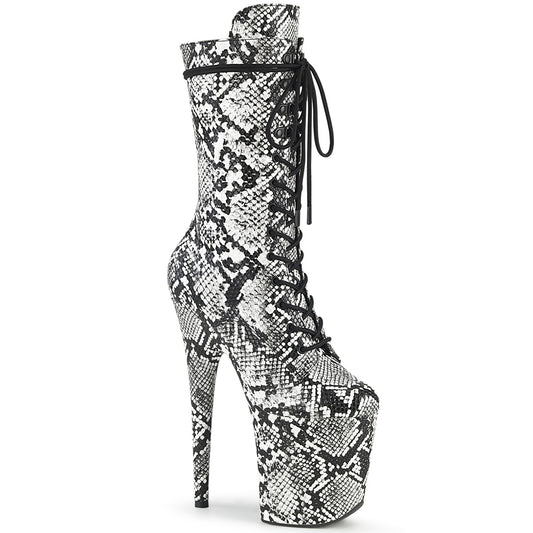 Pleaser Womens Ankle Boots FLAMINGO-1050SP Blk-Wht Snake Print/Blk-Wht Snake Print