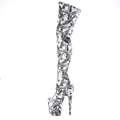 Pleaser Womens Boots FLAMINGO-3000DP Wht-Blk Str. Fabric/Wht-Blk Fabric