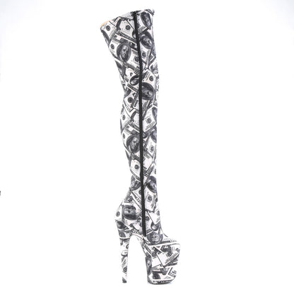 Pleaser Womens Boots FLAMINGO-3000DP Wht-Blk Str. Fabric/Wht-Blk Fabric