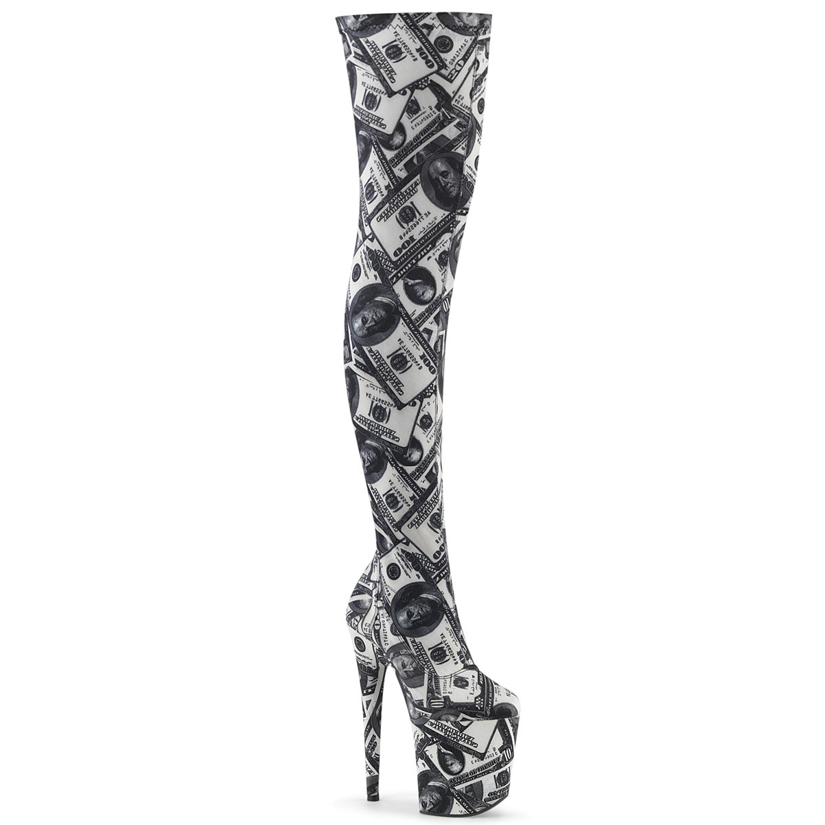 Pleaser Womens Boots FLAMINGO-3000DP Wht-Blk Str. Fabric/Wht-Blk Fabric