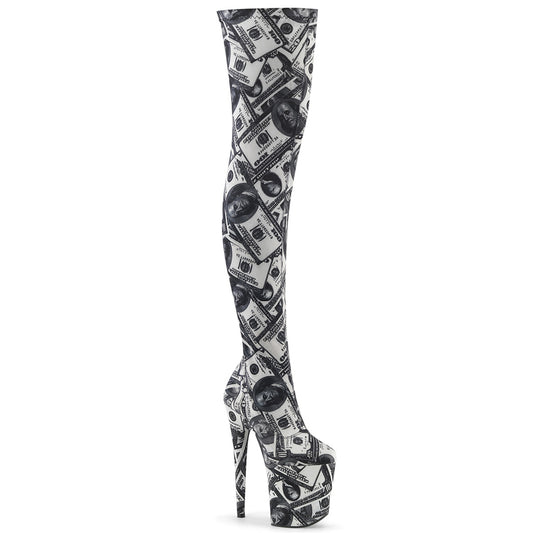 Pleaser Womens Boots FLAMINGO-3000DP Wht-Blk Str. Fabric/Wht-Blk Fabric