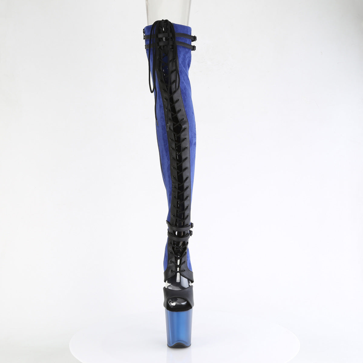 Pleaser  Boots FLAMINGO-3027 Blue Faux Suede-Blk Faux Leather/Frosted Blue