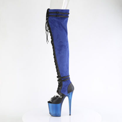 Pleaser  Boots FLAMINGO-3027 Blue Faux Suede-Blk Faux Leather/Frosted Blue