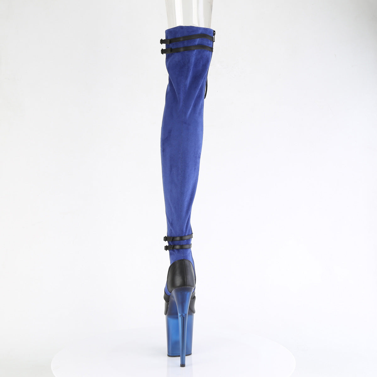 Pleaser  Boots FLAMINGO-3027 Blue Faux Suede-Blk Faux Leather/Frosted Blue