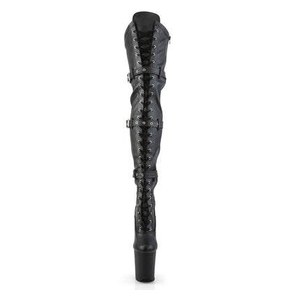 Pleaser Womens Boots FLAMINGO-3028 Blk Str Faux Leather/Blk Matte
