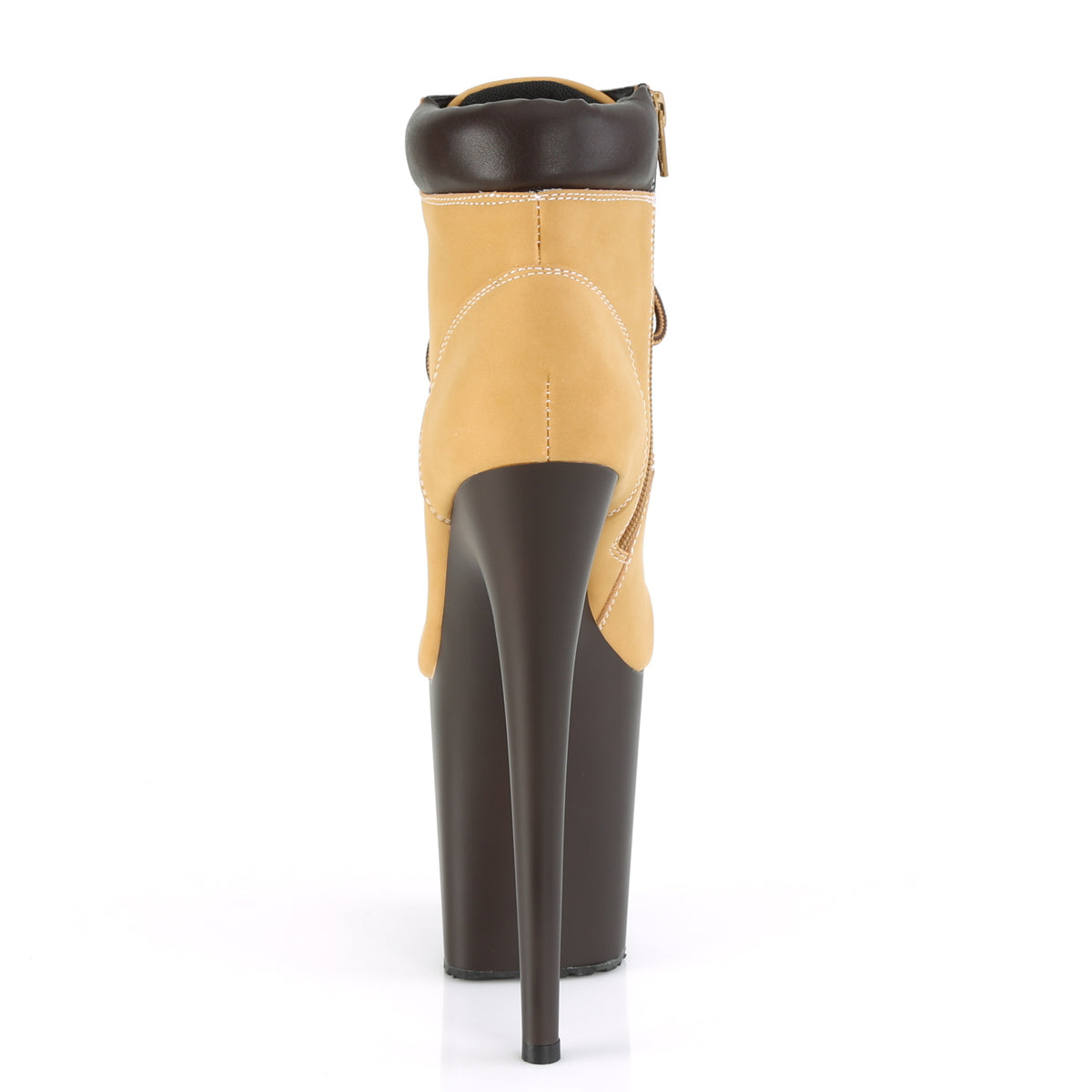 Pleaser Womens Ankle Boots FLAMINGO-800TL-02 Tan Nubuck Faux Leather/D. Brown Matte
