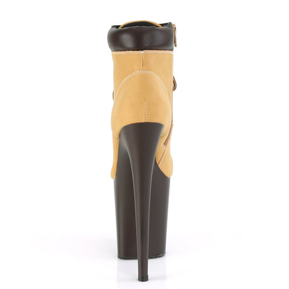 Pleaser Womens Ankle Boots FLAMINGO-800TL-02 Tan Nubuck Faux Leather/D. Brown Matte