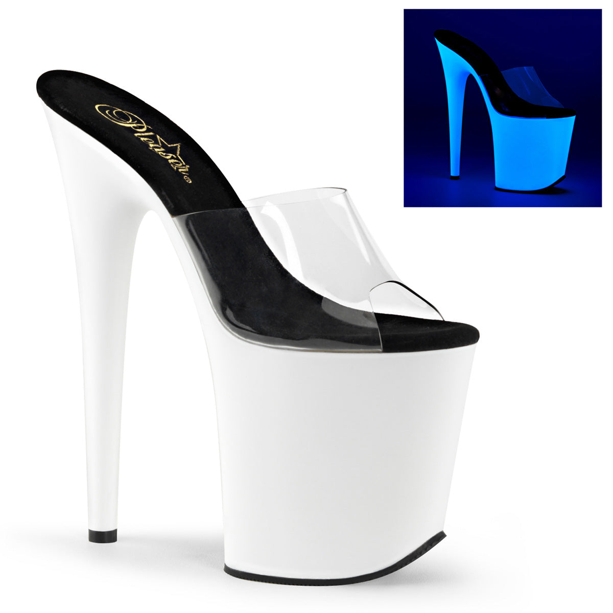 Pleaser Womens Sandals FLAMINGO-801UV Clr/Neon Wht
