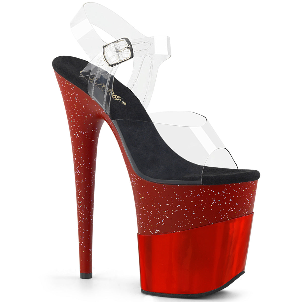 Pleaser Womens Sandals FLAMINGO-808-2HGM Clr/Red Glitter-Hologram