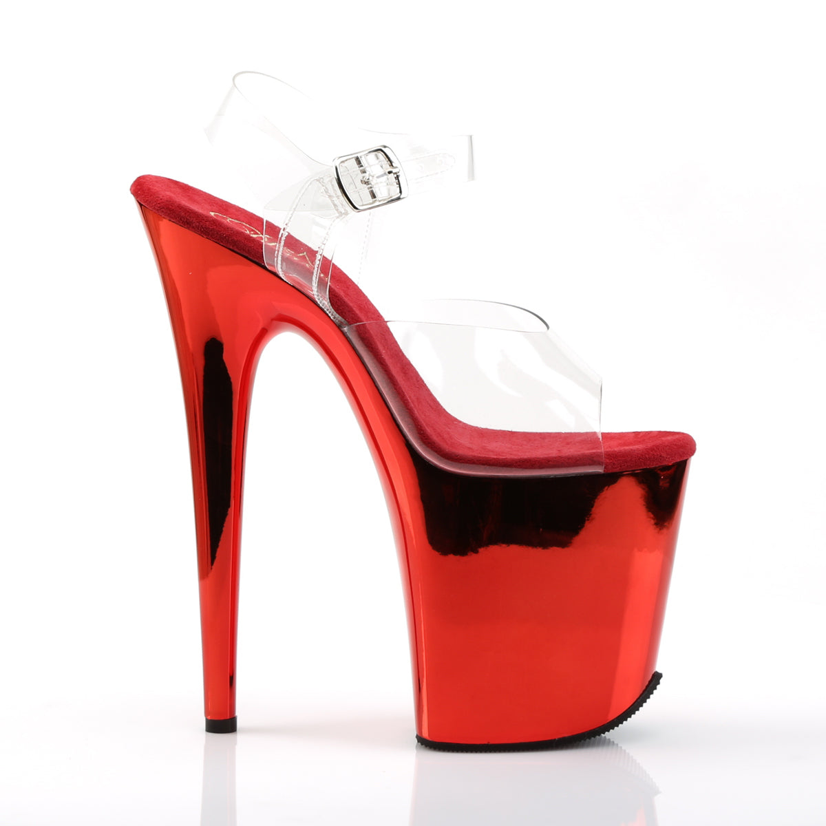 Pleaser Womens Sandals FLAMINGO-808 Clr/Red Chrome