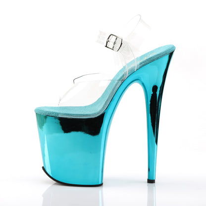 Pleaser Womens Sandals FLAMINGO-808 Clr/Turquoise Chrome