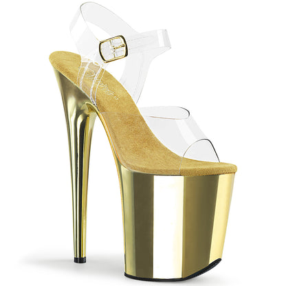 Pleaser Womens Sandals FLAMINGO-808 Clr/Gold Chrome