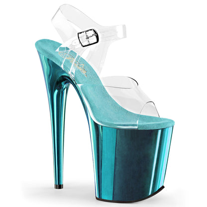Pleaser Womens Sandals FLAMINGO-808 Clr/Turquoise Chrome