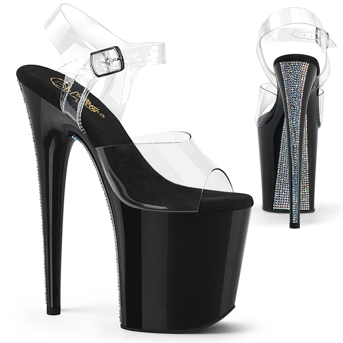 Pleaser  Sandals FLAMINGO-808CRS-2 Clr/Blk-Slv RS