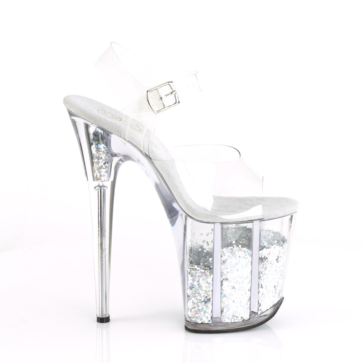 Pleaser Womens Sandals FLAMINGO-808GF Clr/Slv Multi Glitter