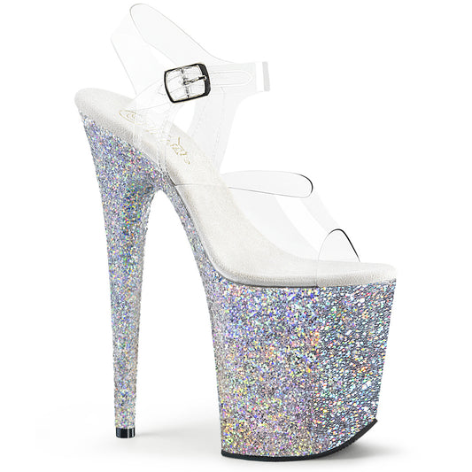 Pleaser Womens Sandals FLAMINGO-808LG Clr/Slv Multi Glitter