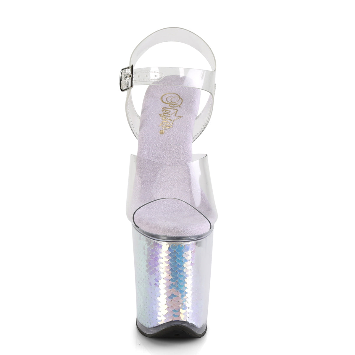 Pleaser Womens Sandals FLAMINGO-808MC Clr/Lavender Hologram Inserts