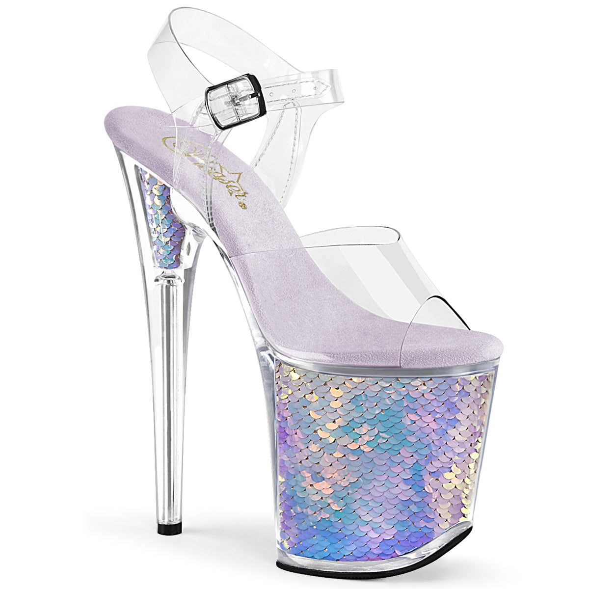 Pleaser Womens Sandals FLAMINGO-808MC Clr/Lavender Hologram Inserts