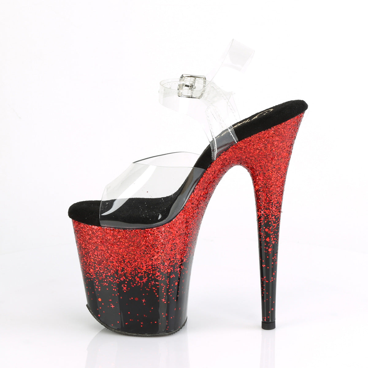 Pleaser Womens Sandals FLAMINGO-808SS Clr/Blk-Red Multi Glitter