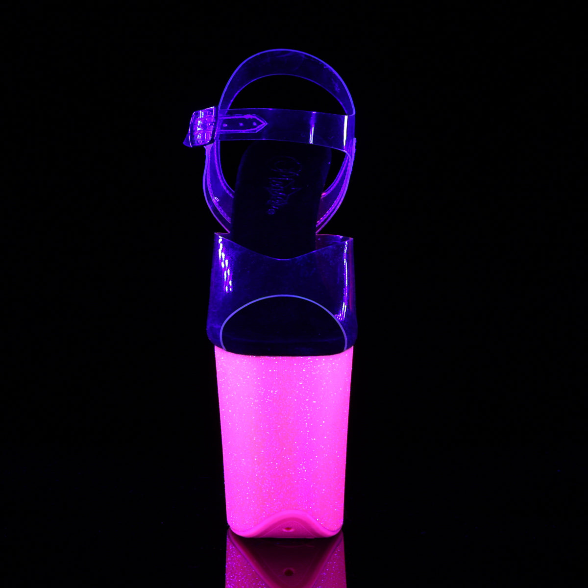 Pleaser Womens Sandals FLAMINGO-808UVG Clr/Neon H. Pink Glitter