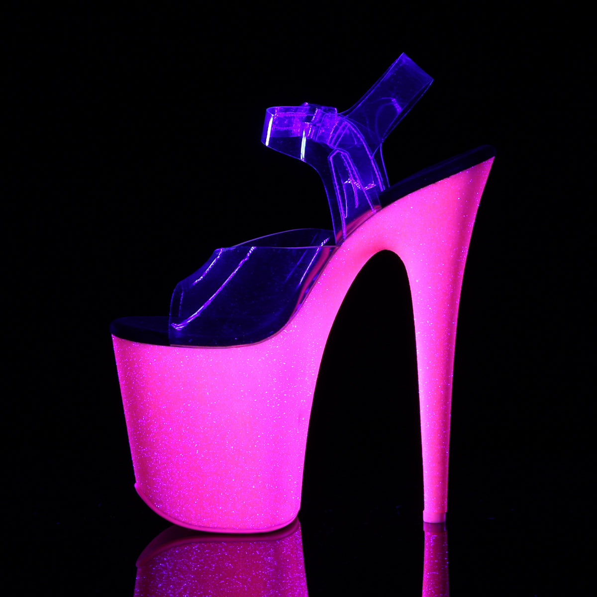 Pleaser Womens Sandals FLAMINGO-808UVG Clr/Neon H. Pink Glitter