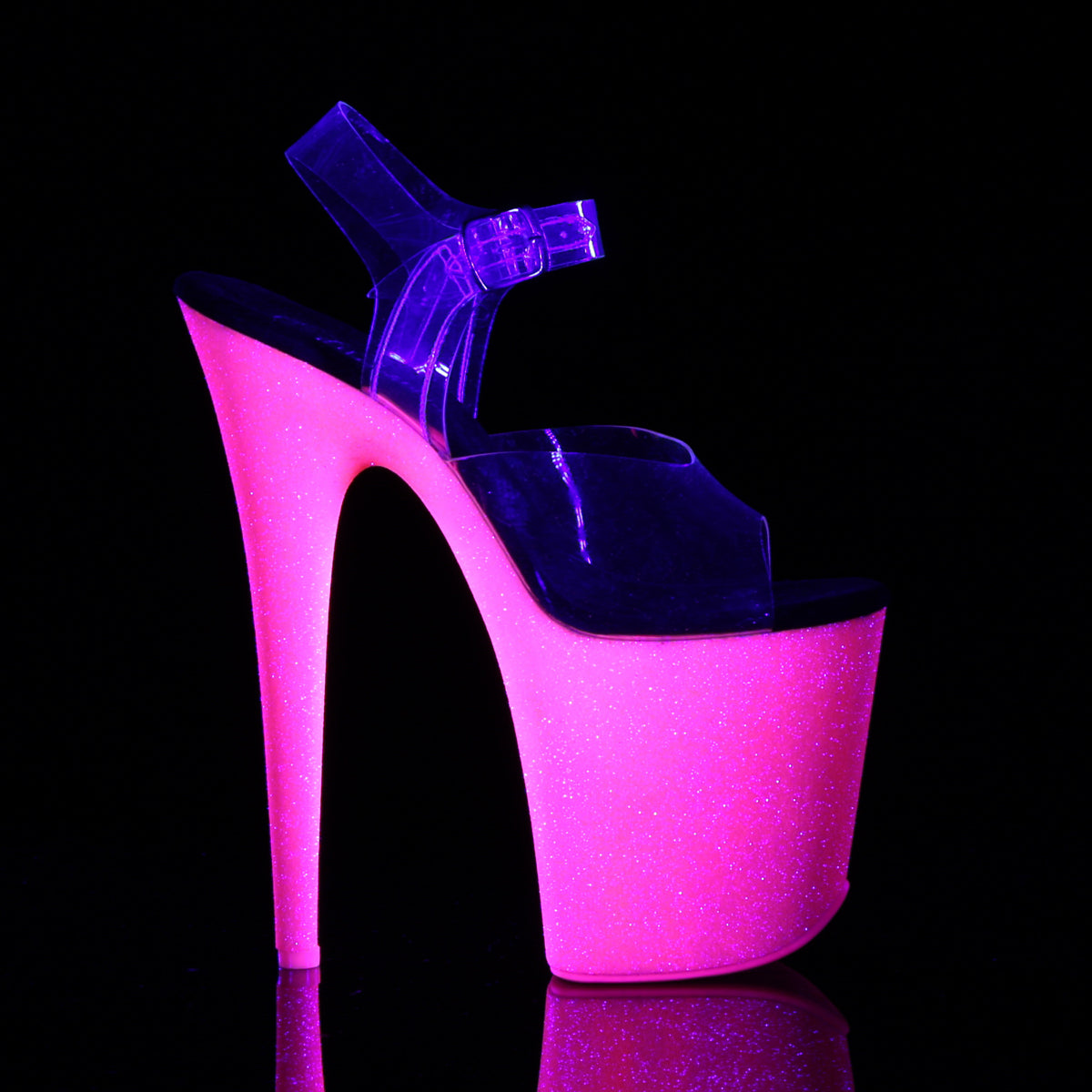 Pleaser Womens Sandals FLAMINGO-808UVG Clr/Neon H. Pink Glitter