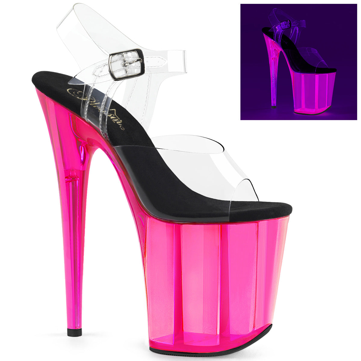 Pleaser Womens Sandals FLAMINGO-808UVT Clr/H. Pink Tinted